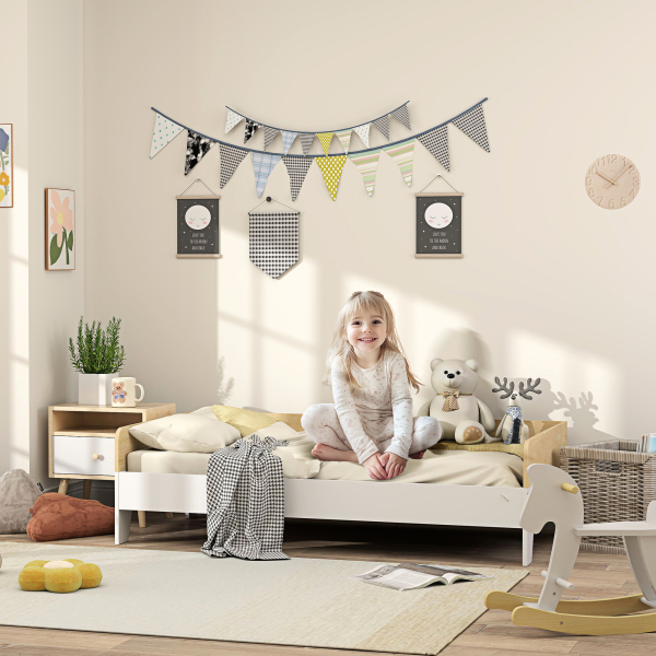 AIYAPLAY Cama para Crianças acima de 3 Anos 143,5x74x40 cm Cama de Madeira para Crianças Carga 80 kg para Dormitório Branco e Madeira - Image 2