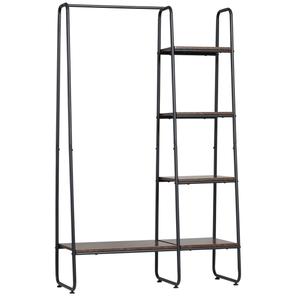HOMCOM Suporte para Cabides com 4 Prateleiras de Armazenamento e Barra de Pendurar Estilo Industrial 101x39x160cm Marrom e Preto - Image 9