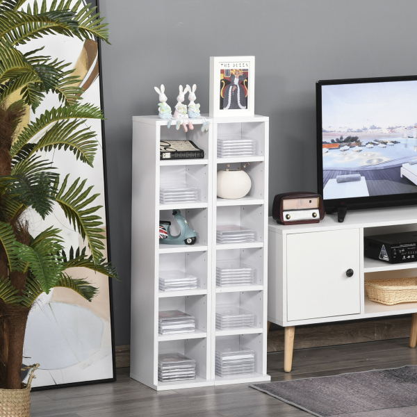 HOMCOM Estante para CD ou DVD com 12 Compartimentos para 204 CDs e Prateleira Ajustável 2 Unidades 21x22,5x88,5cm Branco - Image 2