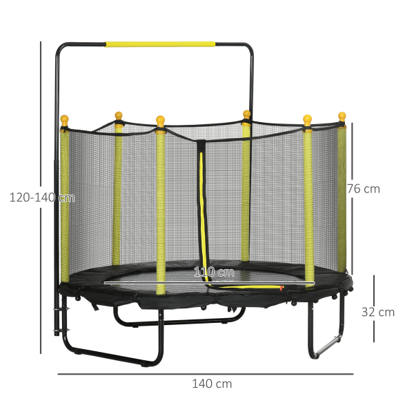 ZONEKIZ Trampolim Infantil com Rede de Segurança Barra Ajustável para Interior e Exterior Ø140x120-140 cm Preto - Image 3