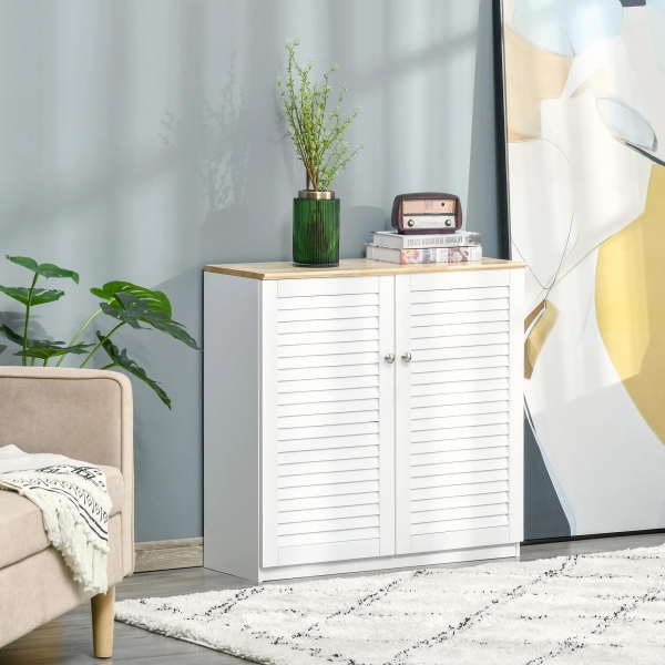 HOMCOM Aparador de 2 Portas Desenho de Persiana com Prateleira Ajustável Armário Auxiliar de Armazenamento Moderno para Sala de Estar Dormitório 80x30x78,5cm Branco - Image 2