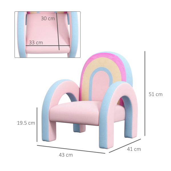 ZONEKIZ Poltrona para Crianças Pequenas em Forma de Arco Íris para Crianças de 1,5 a 5 Anos para Dormitório Sala de Estar kg 43x41x51 cm Rosa - Image 3