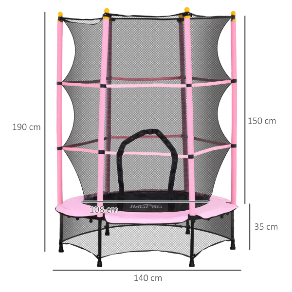 HOMCOM Trampolim para Crianças com Rede de Segurança e Estrutura de Aço para Interiores e Exteriores Carga 50kg Ø140x190 cm Rosa - Image 3