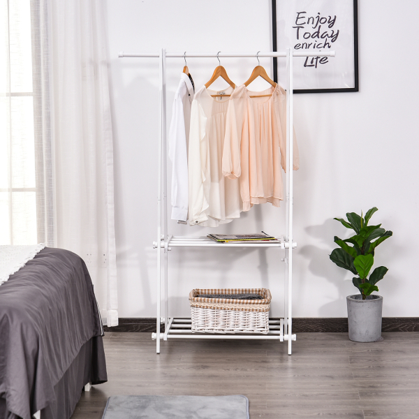 HOMCOM Suporte para Cabide Dobrável com 2 Prateleiras e  1 Barra para Pendurar Roupas para Sala Quarto Entrada 107,5x45x150 cm - Image 2