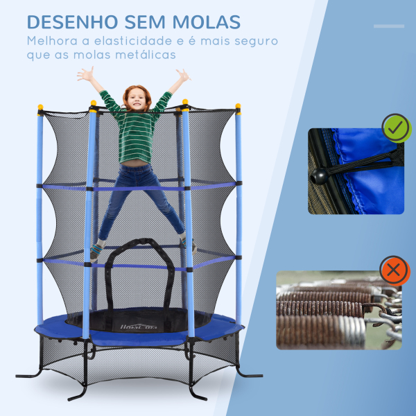 HOMCOM Trampolim para Crianças com Rede de Segurança e Estrutura de Aço para Interiores e Exteriores Carga 50 kg Ø163x190 cm Azul - Image 4