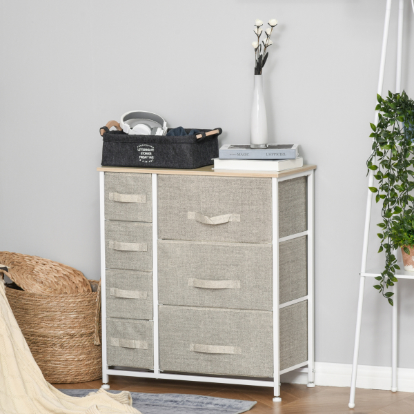 HOMCOM Cómoda com 7 Gavetas de Tecido Cómoda de Armazenamento Multifuncional para Dormitório Sala de Estar Corredor 63,5x30x71cm Cinza - Image 2