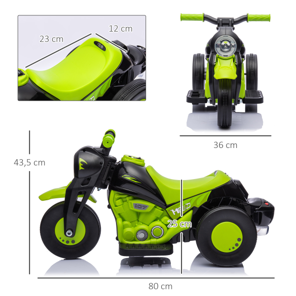 AIYAPLAY Mota Elétrica para Crianças Mota a Bateria 6V com Função de Bolhas Farol Música Motocicleta para Crianças com Velocidade 3km/h Carga 30 kg Verde - Image 3