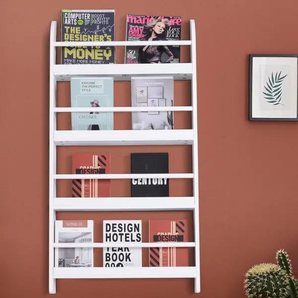 HOMCOM Estante de Parede para Livros com 4 Prateleiras Estante de Livros para Escritório Dormitório Entrada Carga Máxima 30 kg 56x12x113 cm Branco - Image 2