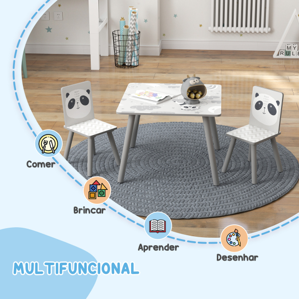 ZONEKIZ Conjunto de Mesa e Cadeiras para Crianças de 3 Peças Mesa Infantil com 2 Cadeiras Conjunto de Móveis para Atividades Cinza - Image 4