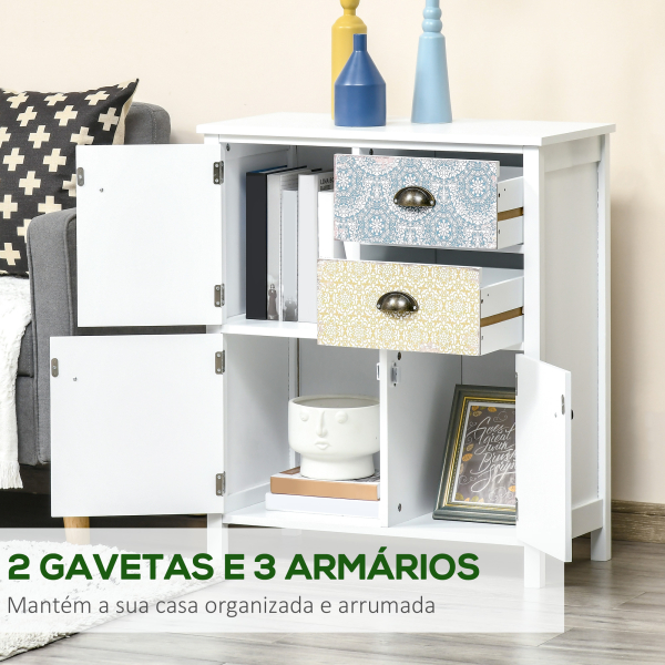 HOMCOM Cómoda Estilo Boémio Cómoda para Dormitório com 2 Gavetas e 3 Compartimentos Desenho Anti-Tombo 68x34x80 cm Multicor - Image 4