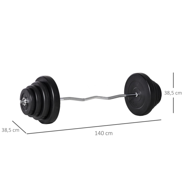 HOMCOM Barra de Pesos Curvada com 8 Discos de Peso Intercambiáveis até 70kg de Aço para Treinamento Culturismo em Academia Casa 140x38,5x38,5cm Preto - Image 3