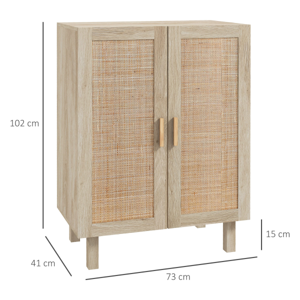 HOMCOM Aparador com 2 Portas de Rede e Prateleiras Ajustáveis Armário Estilo Cannage Anti-Tombo 73x41x102 cm Madeira - Image 3