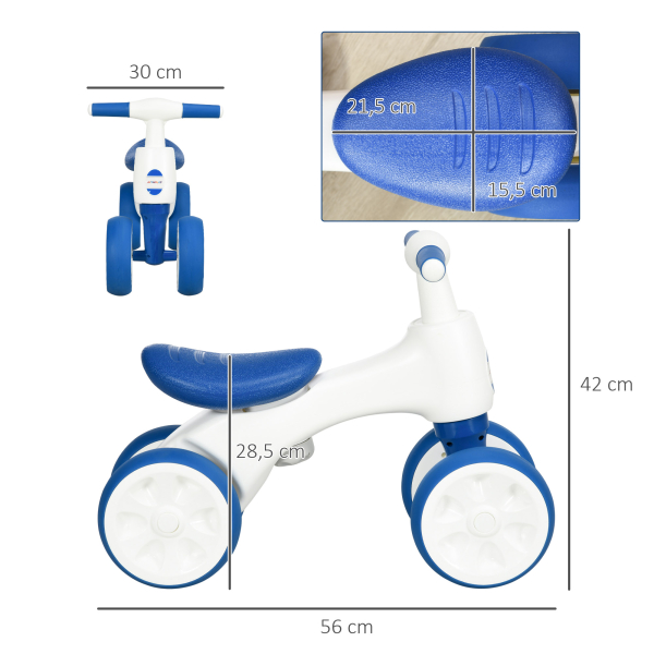 AIYAPLAY Bicicleta sem Pedais para Crianças de 18-36 Meses com Guiador Antiderrapante e 4 Rodas de Ø17 cm  56x30x42 cm Azul - Image 3