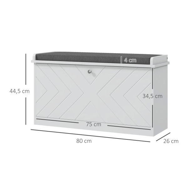 HOMCOM Banco Sapateira Moderno de Madeira com Prateleiras Ajustáveis e Almofada Acolchoada para 8 Pares de Sapatos 80x26x44,5 cm Branco - Image 3