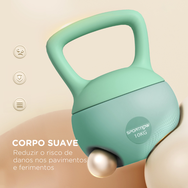 SPORTNOW Kettlebell de 10 kg Pesa Russa Preenchida de Areia Metálica e Alça Antiderrapante para Treino em Casa Ginásio 21x21x30 cm Verde - Image 4
