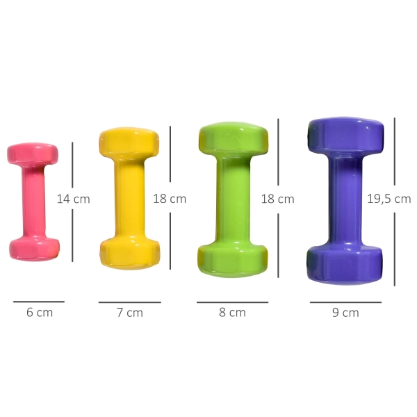 HOMCOM Jogo de 8 Halteres Hexagonais 4 Pares 4kg 3kg 2kg 1kg com Revestimento Pesos para Exercícios em Casa Academia Aço Multicolor - Image 3