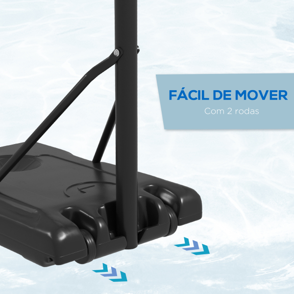 SPORTNOW Tabela de Basquetebol de Exterior com Altura Ajustável 235-264 cm Suporte para Bola Rodas e Base Recarregável Preto - Image 4