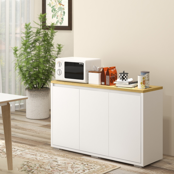 HOMCOM Aparador de Sala de Estar Armário de Armazenamento com 3 Portas e Prateleiras Ajustáveis 120x37x75 cm Branco e Madeira - Image 2