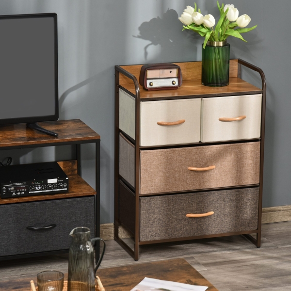 HOMCOM Cómoda de Tecido com 4 Cestos Removíveis e Dobráveis Base Elevada Móvel de Armazenamento 58x29x78,5 cm  Multicor - Image 2