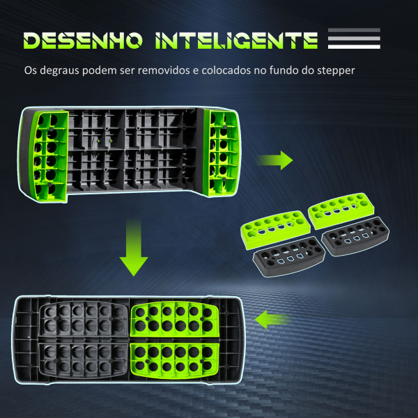 HOMCOM Plataforma Step Fitness com Altura Ajustável de 10/15/20cm Plataforma de Exercício 78x28x20cm Verde e Cinza - Image 4