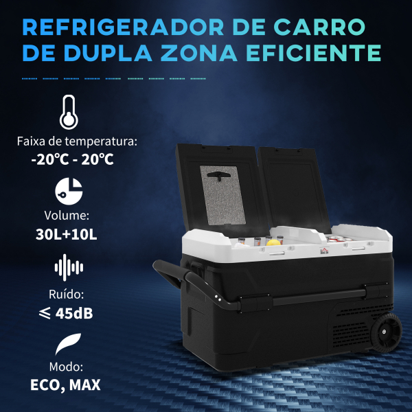 HOMCOM Geleira Portátil 40L com Dupla Zona Refrigeradora para Carro -20℃-20℃ 12 / 24V DC e 100-240V AC com Luz LED 80x47,5x46,6 cm Preto - Image 4