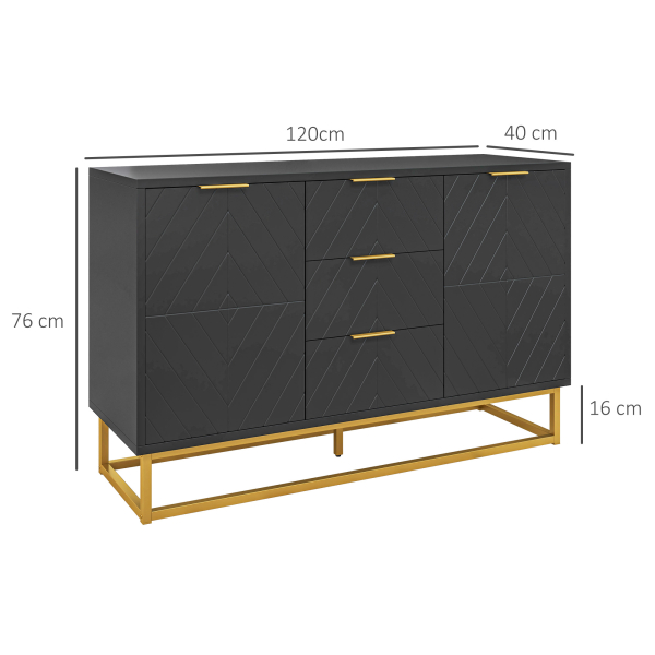 HOMCOM Aparador Auxiliar Armário de Armazenamento com 3 Gavetas e 2 Armários com Prateleira Ajustável 120x40x76 cm Preto - Image 3