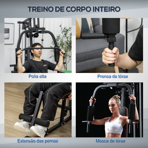 HOMCOM Máquina Multi-Estação Máquina de Musculação com Estribo para Pernas Placas de Pesos de 45kg Carga Máxima 110kg Treinamento Fitness em Casa Ginásio 135x103x200 cm Preto - Image 4