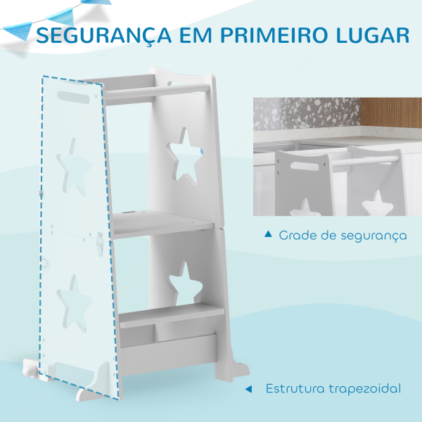 AIYAPLAY Torre de Aprendizagem 2 em 1 Torre de Aprendizagem para Crianças Convertível em Mesa e Cadeira 60x44,5x86 cm Branco - Image 4