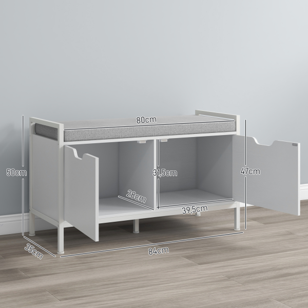 HOMCOM Banco Sapateira para Entrada com Assento Almofadado Amovível para 4 Pares de Sapatos 84x35x50 cm Branco - Image 3