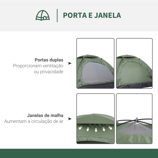 Outsunny Tenda de Campismo 2 Pessoas Dobrável com 2 Janelas de Malha Bolso Interior Bolsa de Transporte 206x152x110 cm Verde - Image 4