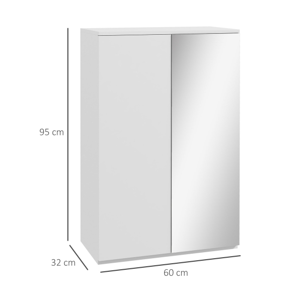 HOMCOM Sapateira com Espelho Móvel Sapateira para 18 Pares de Sapatos com Prateleiras Ajustáveis 60x32x95 cm Branco - Image 3