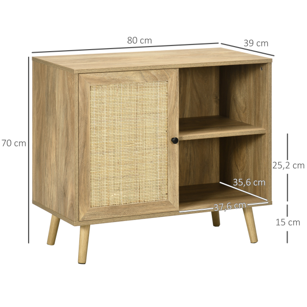 HOMCOM Aparador de Sala de Estar com Porta de Vime e 2 Prateleiras de Armazenamento para Sala de Estar 80x39x70cm Madeira - Image 3