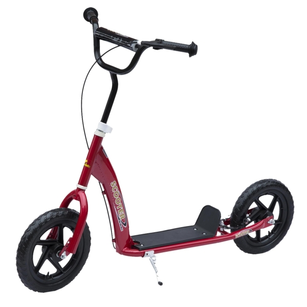 HOMCOM Trotinete para Crianças acima de 5 anos Scooter de 2 Rodas Grandes de 12 Polegadas com Freio e Guidão Ajustável em Altura Carga Máx. 100kg 120x52x80-88cm Vermelho