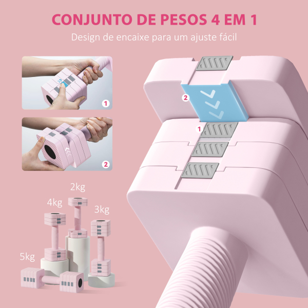 SPORTNOW Halteres Ajustáveis 5 kg Conjunto de Halteres com Pega Antiderrapante Conjunto de Halteres para Treino Rosa - Image 4