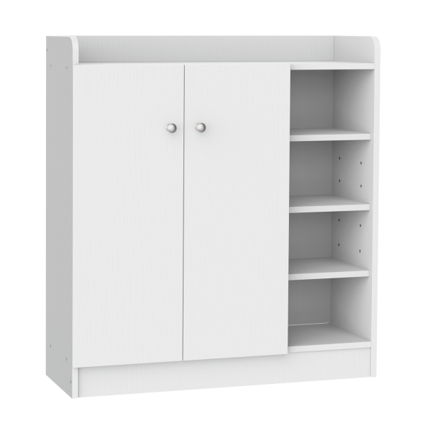 HOMCOM Sapateira Armário Multiuso com 2 Portas Prateleiras Interiores e 4 Prateleiras Exteriores com Altura Ajustável 83x30x90 cm Branco