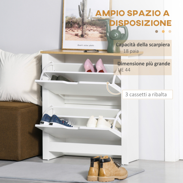 HOMCOM Sapateira Branca Estreita Armário para Sapatos com 2 Gavetas Basculantes para 12 Pares de Sapatos 72x26x80 cm - Image 4
