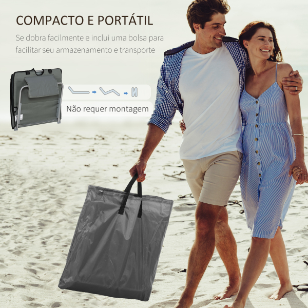 Outsunny Conjunto de 2 Esteiras de Praia Dobráveis 124x53x50cm com Encosto Ajustável e Apoio para a Cabeça Esteira de Praia Tecido Oxford Aço com Bolsa de Transporte Cinza - Image 4