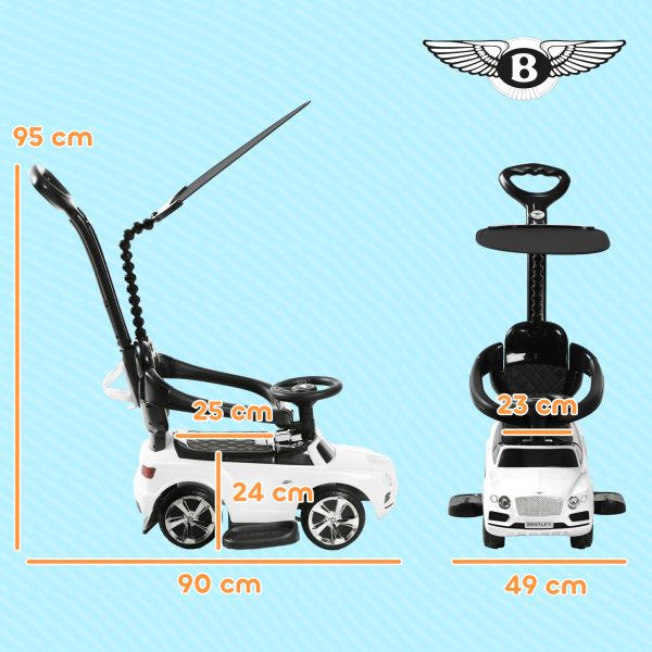 AIYAPLAY Carro Andador 3 em 1 com Licença Bentley Bentayga Carro Andador para Bebés com Guiador e Capô Desmontáveis Branco - Image 3