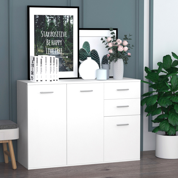 HOMCOM Armário Aparador amplo espaço de Armazenamento para sala de jantar com portas e gavetas 106x35x76cm Branco - Image 2