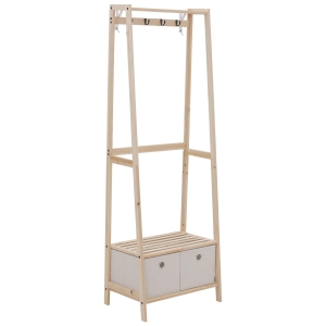 HOMCOM Suporte para Cabides de Madeira 2 Prateleiras Cabide com 2 Gavetas de Tecido 4 Ganchos e Barra para Pendurar 58x36x168cm Madeira