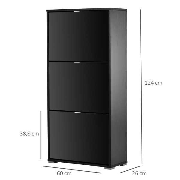 HOMCOM Armário de Sapatos Moderno Sapateira para Corredor Entrada com 6 Prateleiras de Armazenamento Espaço de Exibição 60x26x124cm Preto - Image 3