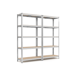 Conjunto 2 estantes 5 níveis, aço, montagem sem ferramentas, ~875 kg, 40 x 90 x 180 cm, cor prateada