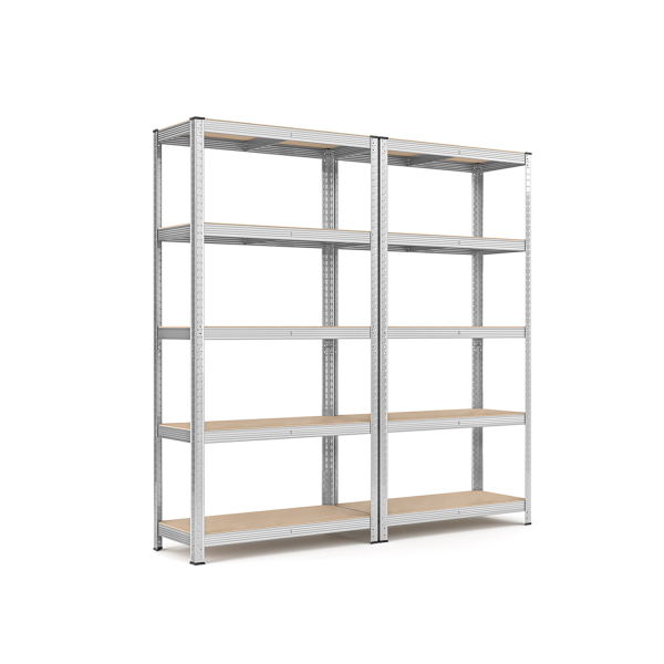 Conjunto 2 estantes 5 níveis, aço, montagem sem ferramentas, ~875 kg, 40 x 90 x 180 cm, cor prateada