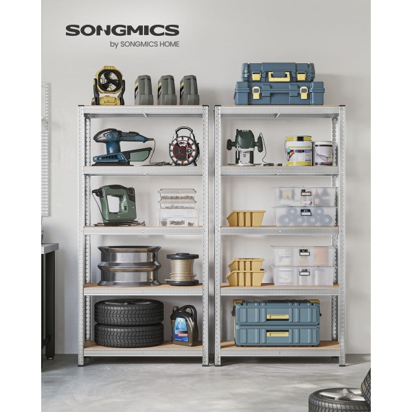 Conjunto 2 estantes 5 níveis, aço, montagem sem ferramentas, ~875 kg, 40 x 90 x 180 cm, cor prateada - Image 2