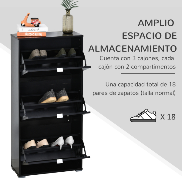 HOMCOM Armário de Sapatos Moderno Sapateira para Corredor Entrada com 6 Prateleiras de Armazenamento Espaço de Exibição 60x26x124cm Preto - Image 4
