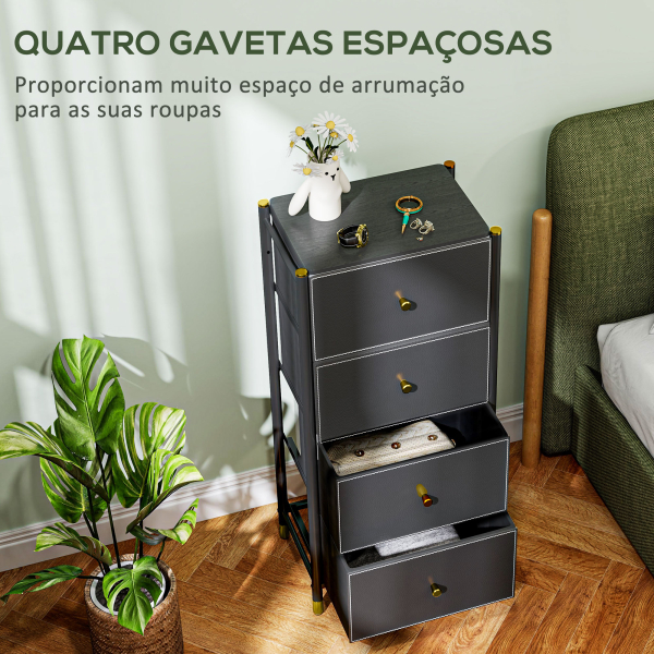 HOMCOM Cómoda para Dormitório Cómoda de Tecido com 4 Gavetas Dobráveis com Frentes de Couro PU 46x30x98 cm Preto - Image 4