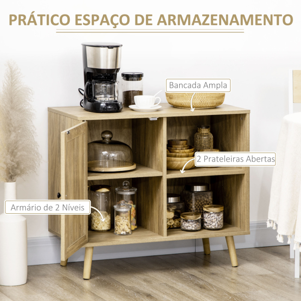 HOMCOM Aparador de Sala de Estar com Porta de Vime e 2 Prateleiras de Armazenamento para Sala de Estar 80x39x70cm Madeira - Image 4