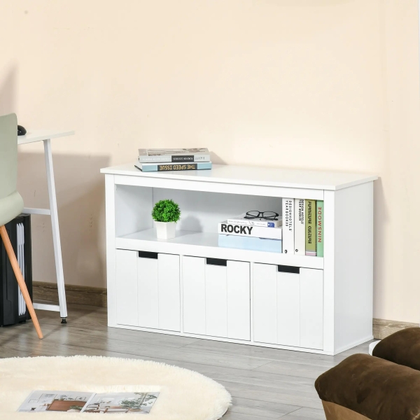 HOMCOM Aparador de Sala de Estar Armário Auxiliar de Armazenamento Moderno com Prateleira Aberta e 3 Gavetas para Dormitório Sala de Estar 102x33x61,5cm Branco - Image 2
