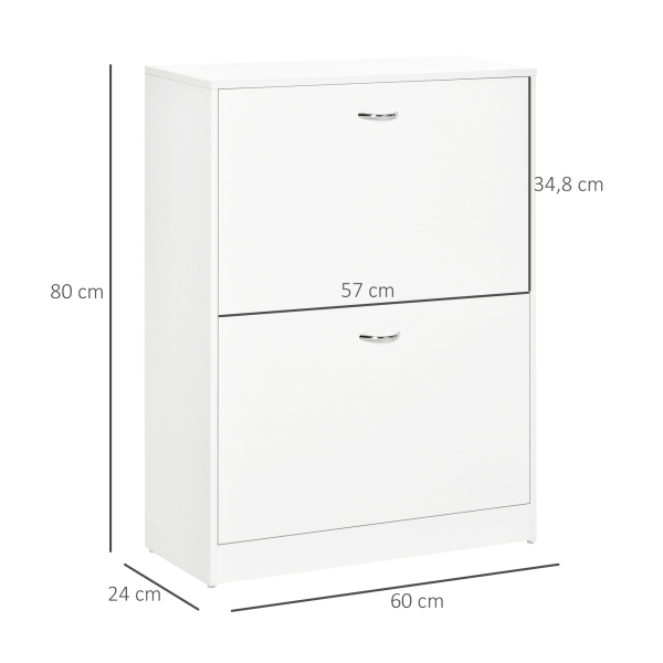 HOMCOM Sapateira de Madeira com 2 Compartimentos para Entrada Corredor Dormitório Sala de Estar 60x24x80 cm Branco - Image 3