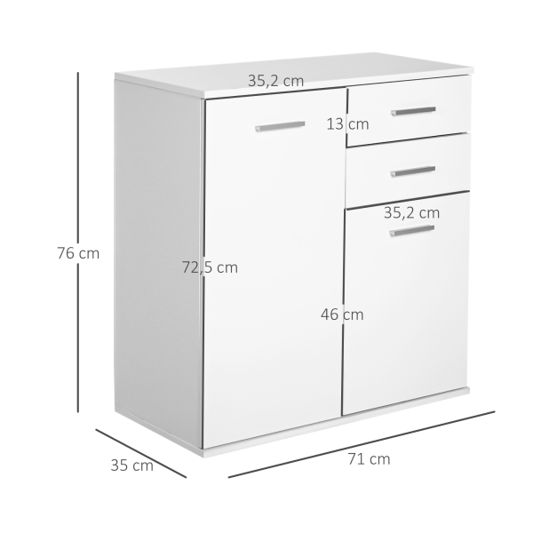 HOMCOM Armário tipo Aparador amplo espaço de armazenamento multiuso para sala de estar com portas e gavetas 71x35x76cm branco - Image 3